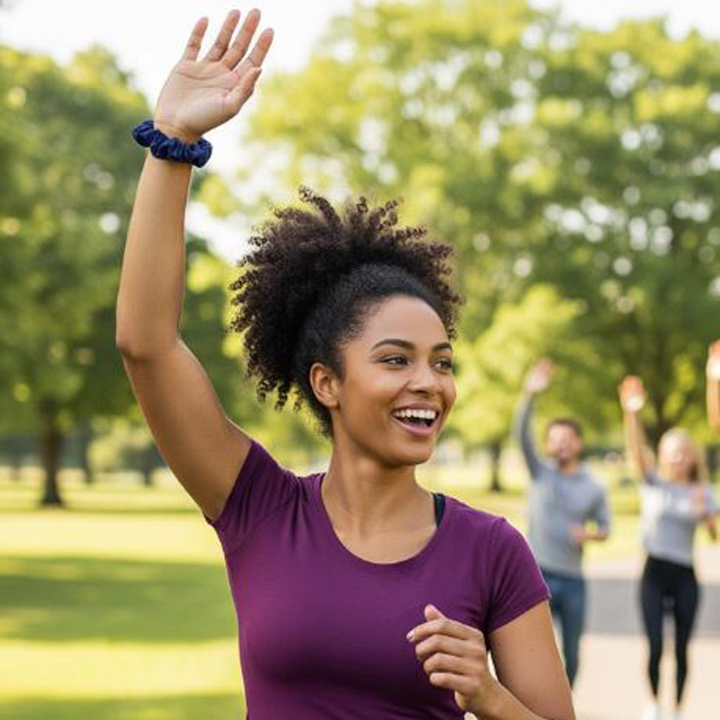 Slender Navy Blue Silk Scrunchie | Pure Mulberry Silk Hair Tie