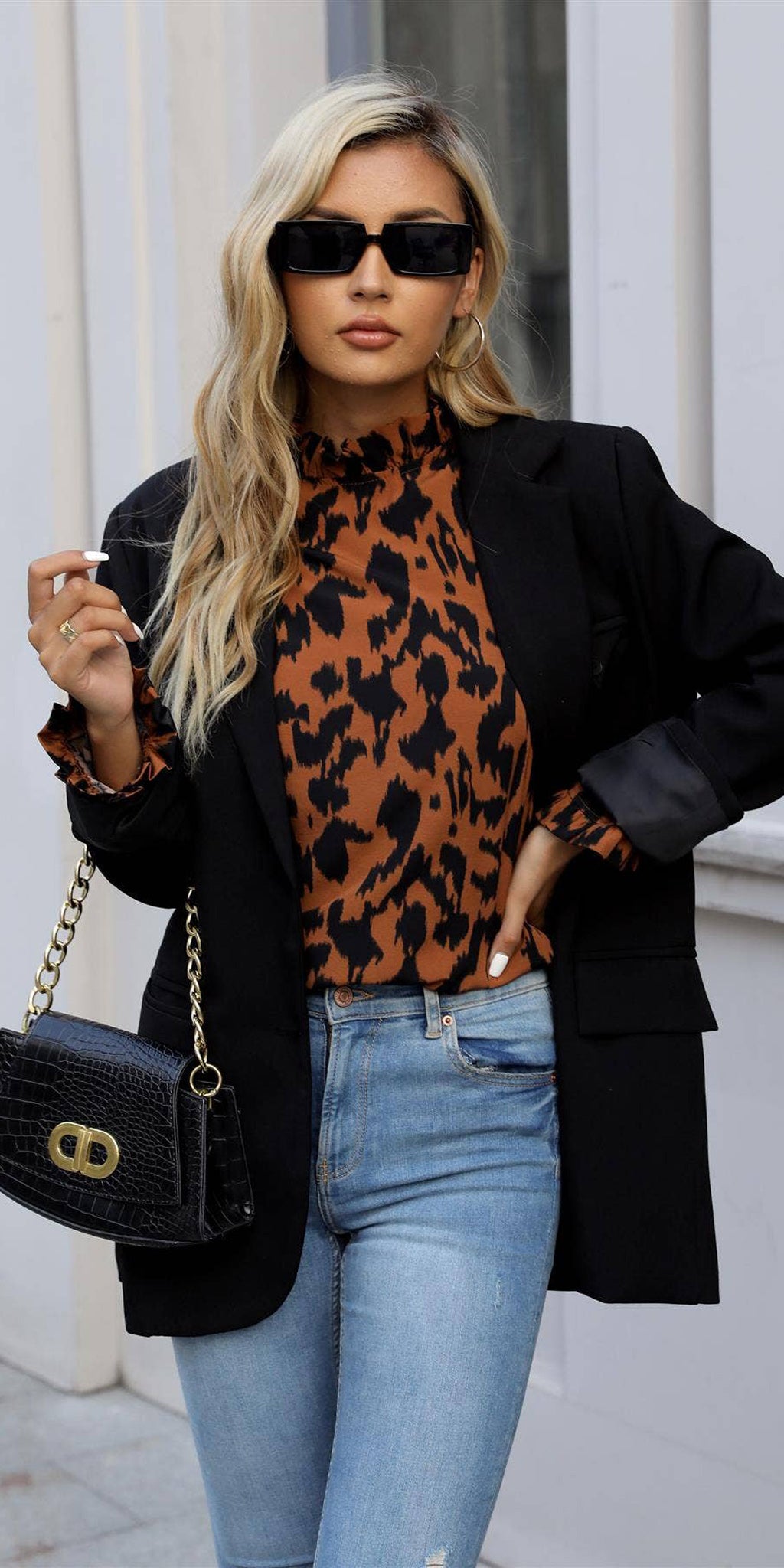 HIGH NECK FRILL DETAIL TOP CAMEL BROWN SIZE 16