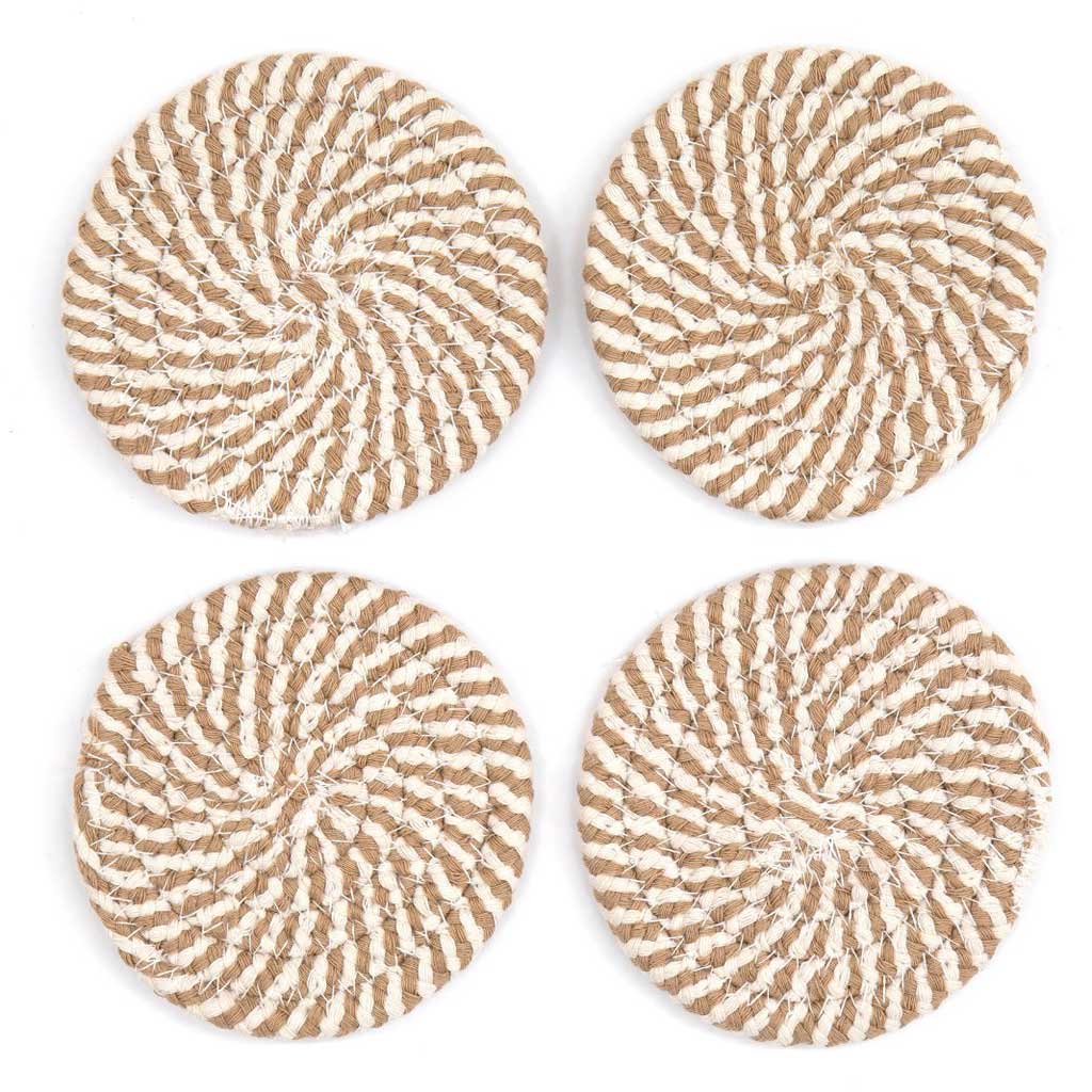 Beige woven coaster set of 4