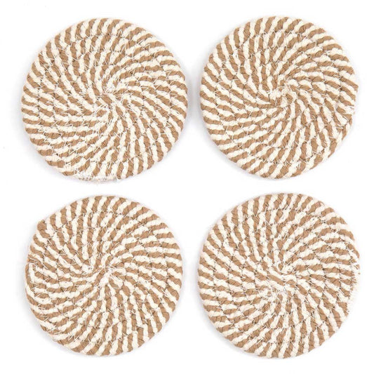 Beige woven coaster set of 4