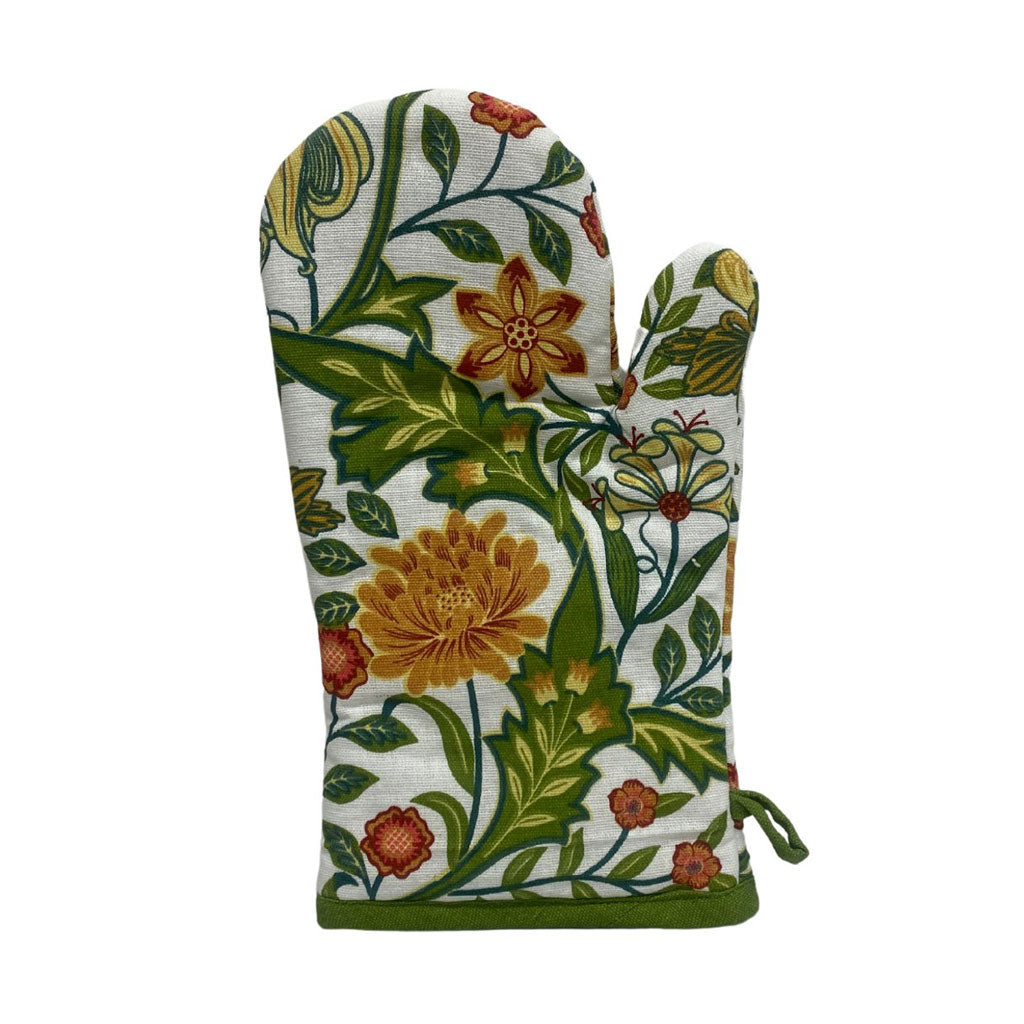 Single oven glove with Sussex print and green trim