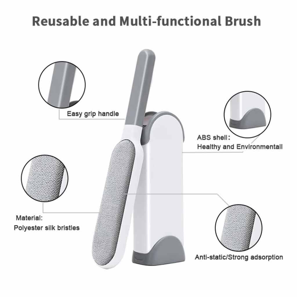 PET HAIR REMOVER 2 PIECE BRUSH SET FURNITURE LINT ROLLER GREY