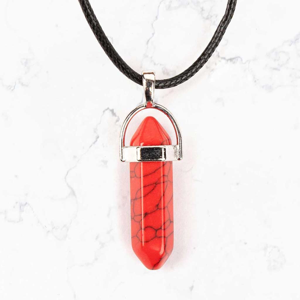 CORD CRYSTAL PENDANT NECKLACE RED JASPER