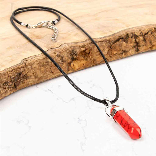CORD CRYSTAL PENDANT NECKLACE RED JASPER