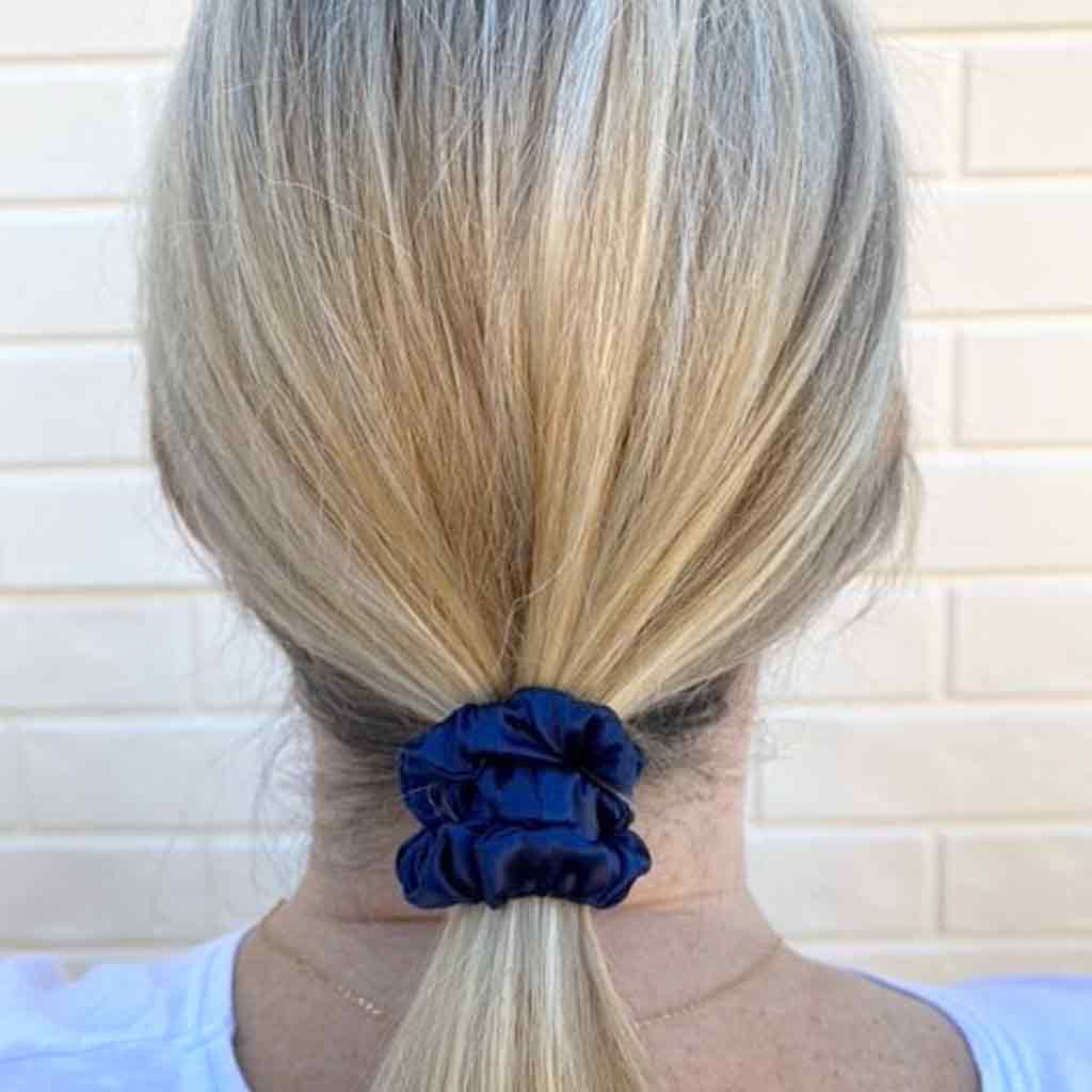Slender Navy Blue Silk Scrunchie | Pure Mulberry Silk Hair Tie