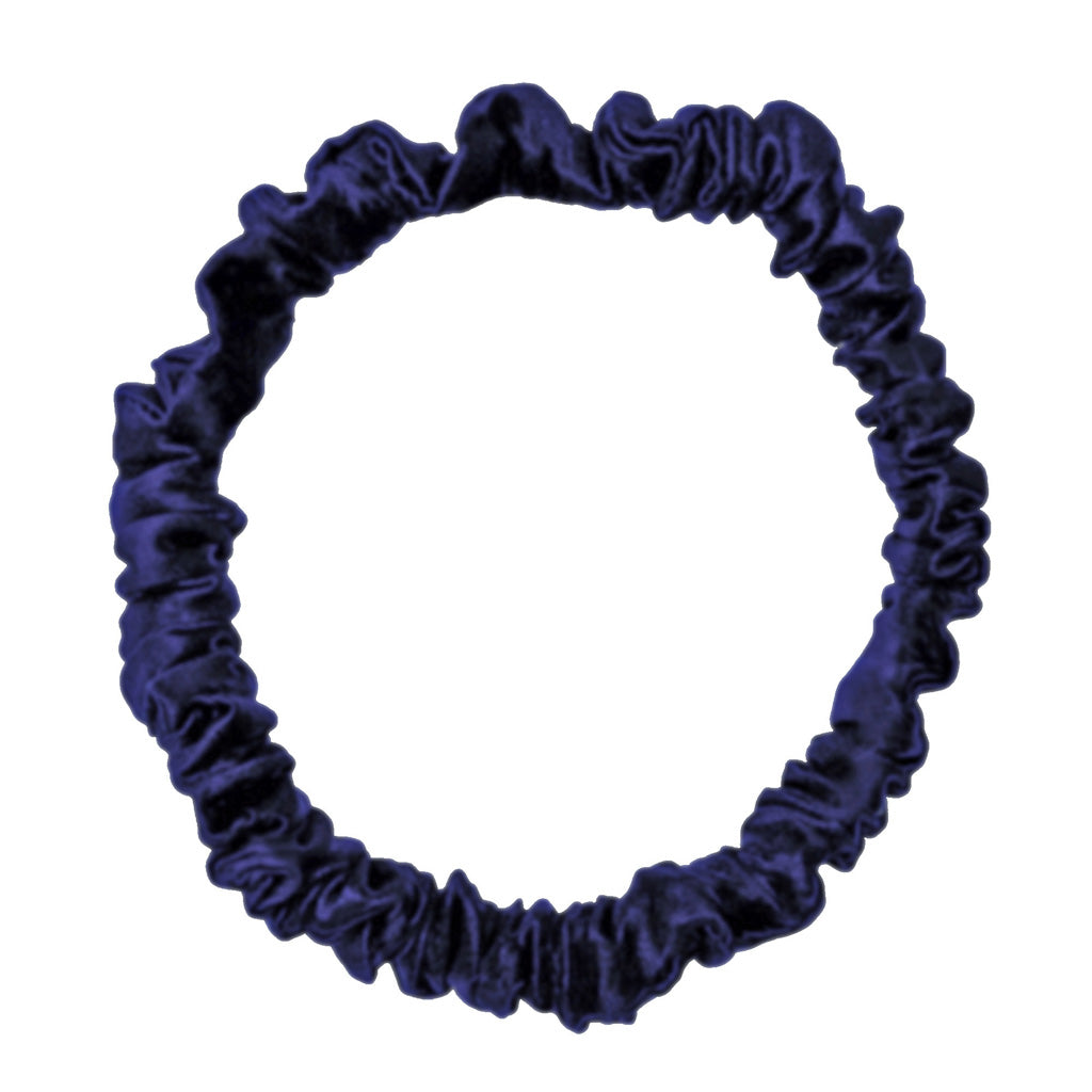 SKINNY MULBERRY SILK SCRUNCHIE NAVY BLUE