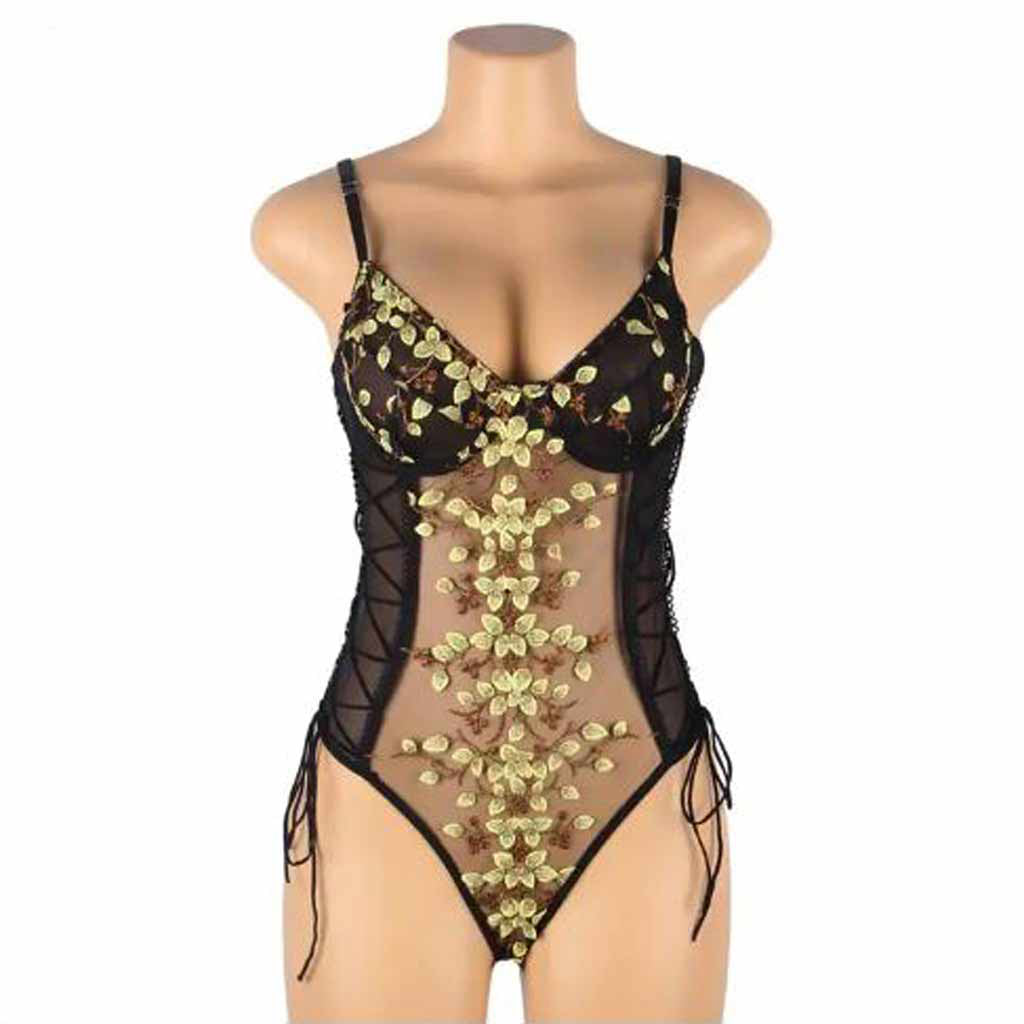 LINGERIE BODYSUIT EMBROIDERED BLACK