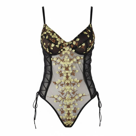 LINGERIE BODYSUIT EMBROIDERED BLACK