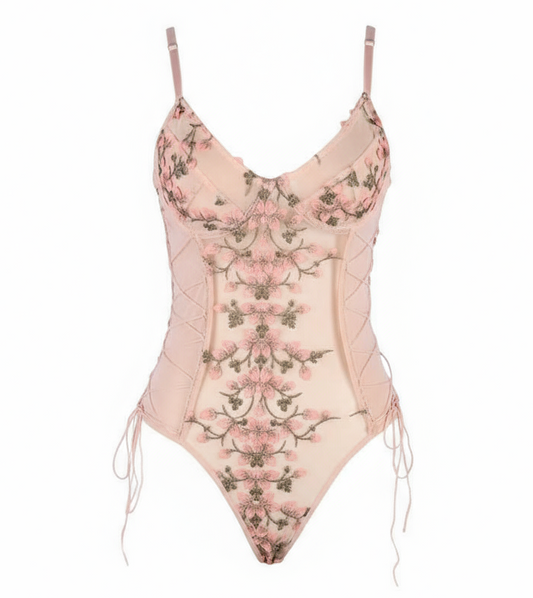 LINGERIE BODYSUIT EMBROIDERED PINK SIZE 16-18