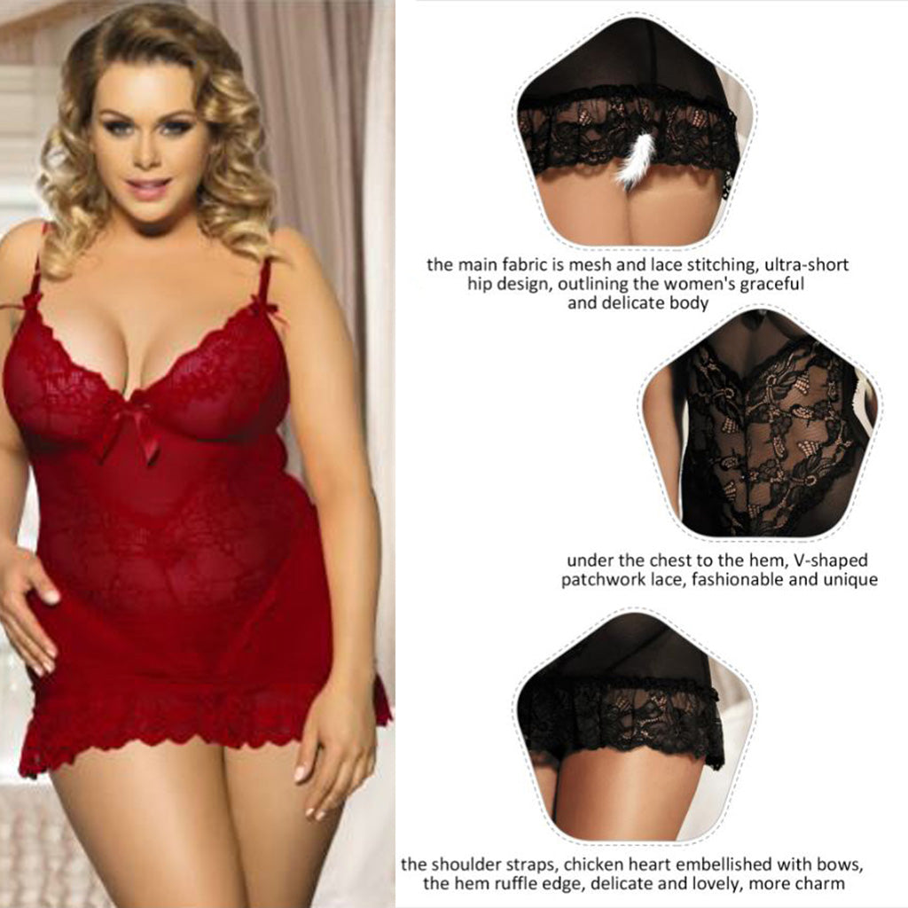 LINGERIE SET LACE BABYDOLL + PANTIES DEEP RED