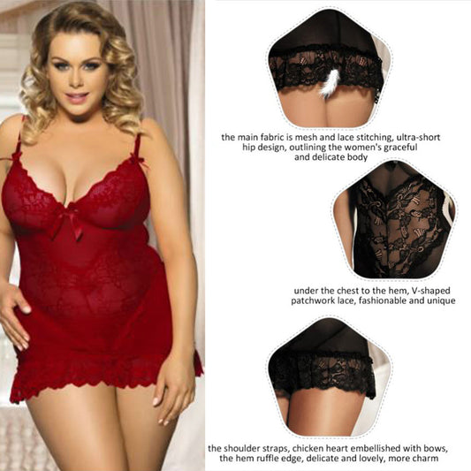 LINGERIE SET LACE BABYDOLL + PANTIES DEEP RED