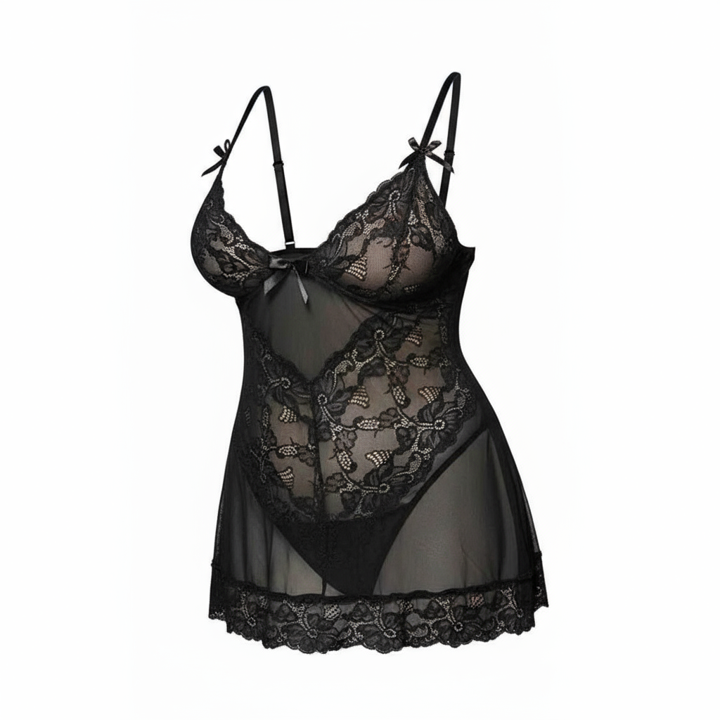 LINGERIE SET LACE BABYDOLL + PANTIES BLACK