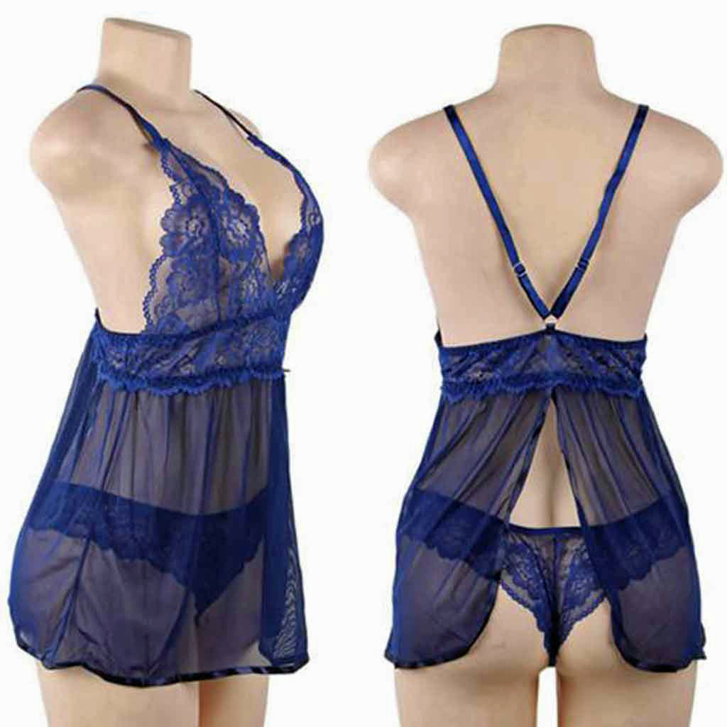LINGERIE SET SPLIT HEM BABYDOLL BLUE