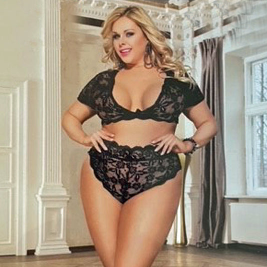 LINGERIE SET LACE BRA + PANTIES BLACK SIZE 20-22