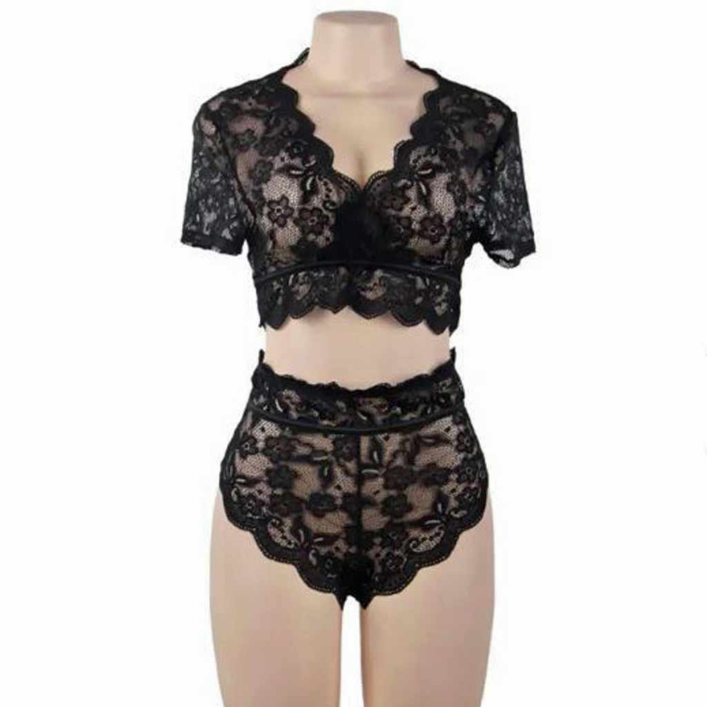 LINGERIE SET LACE BRA + PANTIES BLACK SIZE 20-22