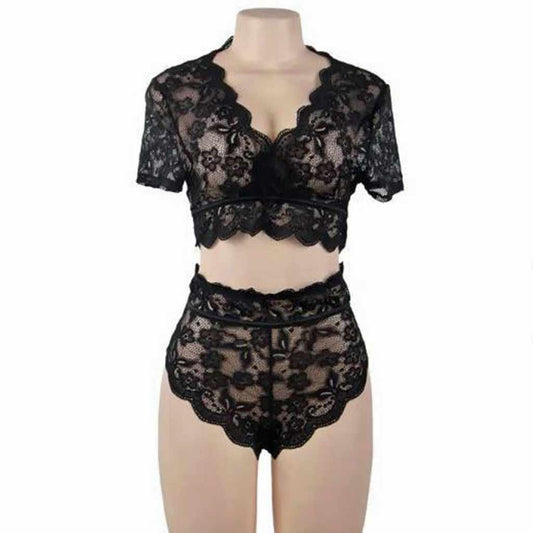 LINGERIE SET LACE BRA + PANTIES BLACK SIZE 20-22