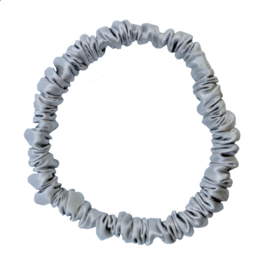 SKINNY MULBERRY SILK SCRUNCHIE SILVER