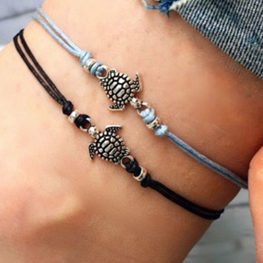 Boho Turtle Adjustable Wax Rope Summer Anklets