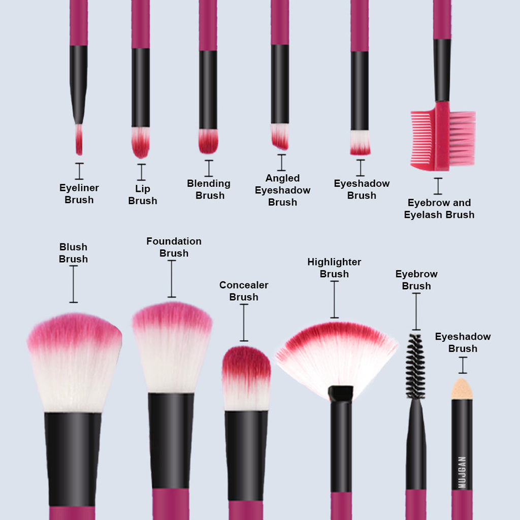 MAKEUP BRUSH SET 12 PIECE + STORAGE CYLINDER PINK
