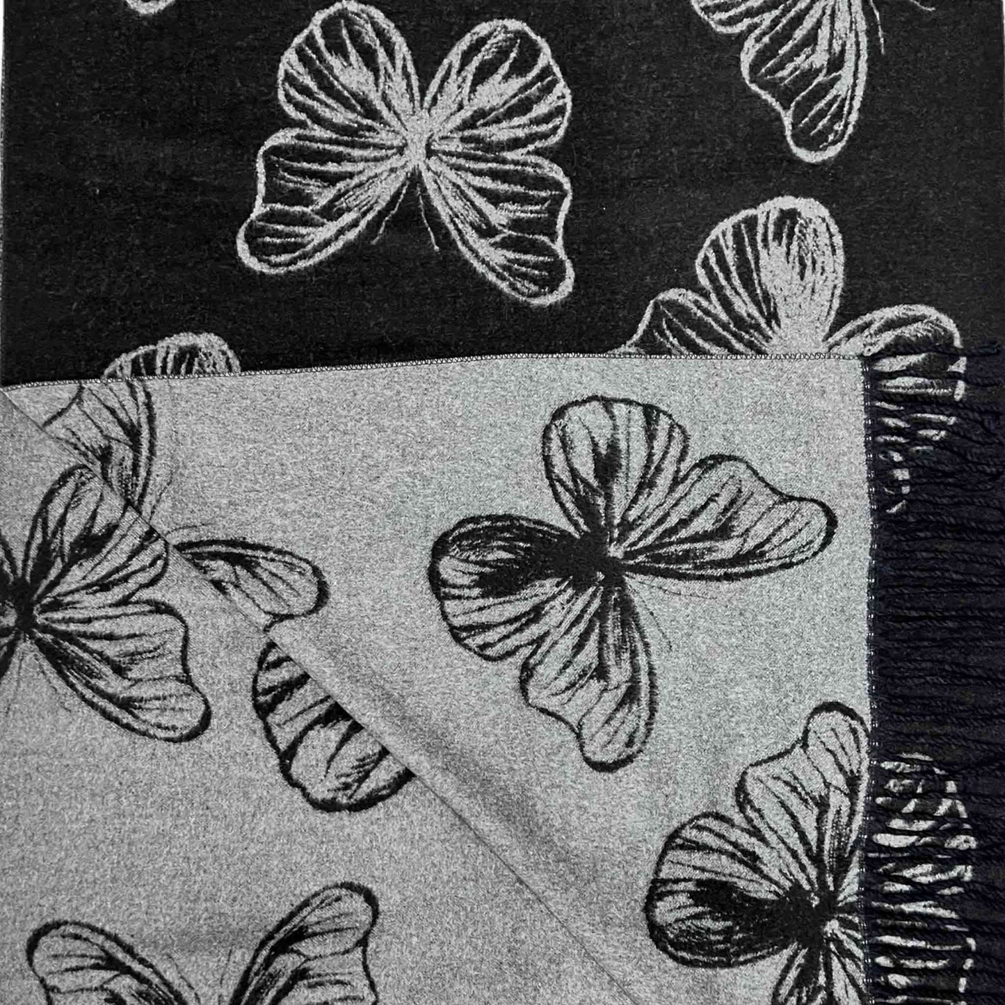 Cashmere Blend Scarf (30%) | Reversible Black Butterfly