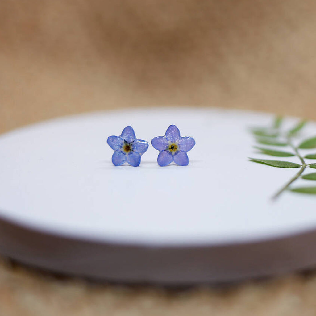 Real Forget-Me-Not 925 Sterling Silver Earrings