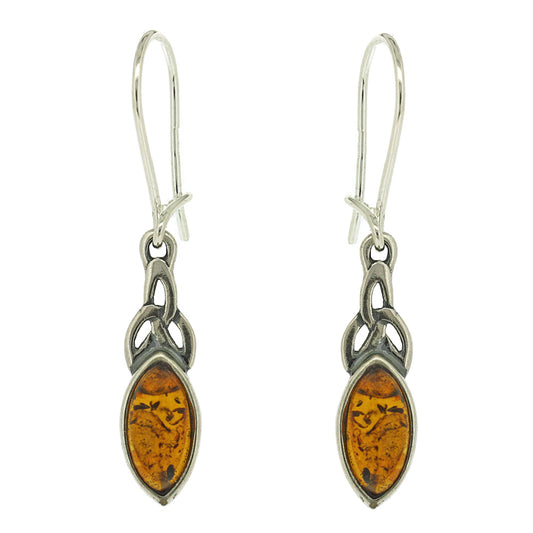 Baltic amber stud earrings with cognac amber cabochons set in polished sterling silver.