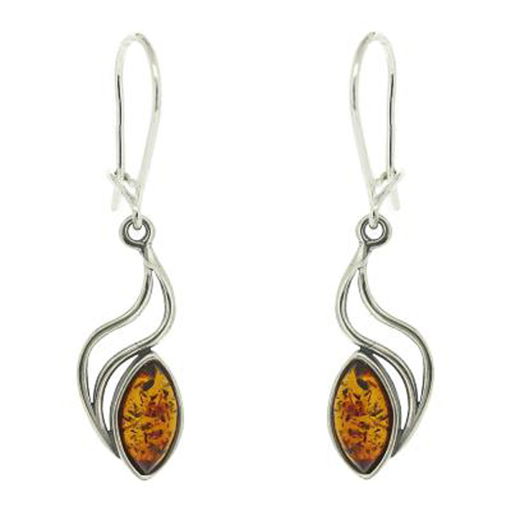 925 Silver Drop Earrings | Classic Amber Double Wave