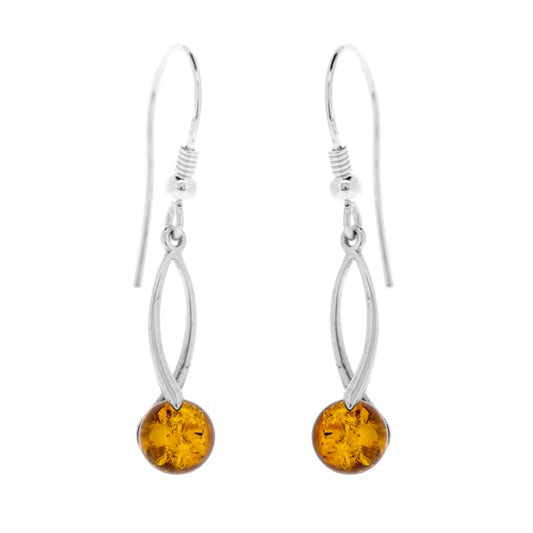 Cognac Amber Drop Earrings | Arch Design 925 Sterling Silver