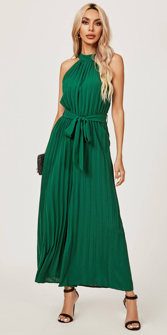 HALTER NECK PLEATED JUMPSUIT GREEN UK 14