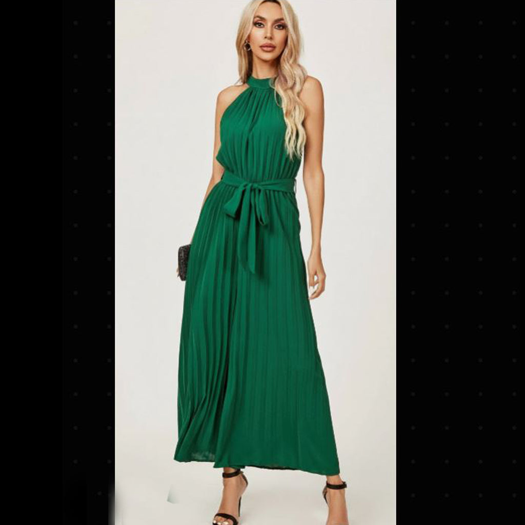 HALTER NECK PLEATED JUMPSUIT GREEN UK 14