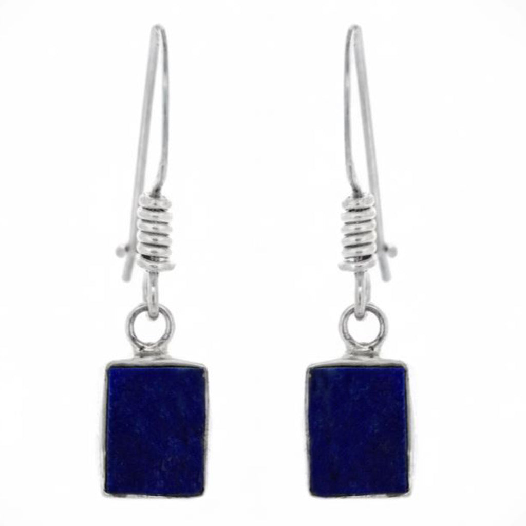 Sleek Lapis Lazuli Rectangle Drop Earrings | Sterling Silver