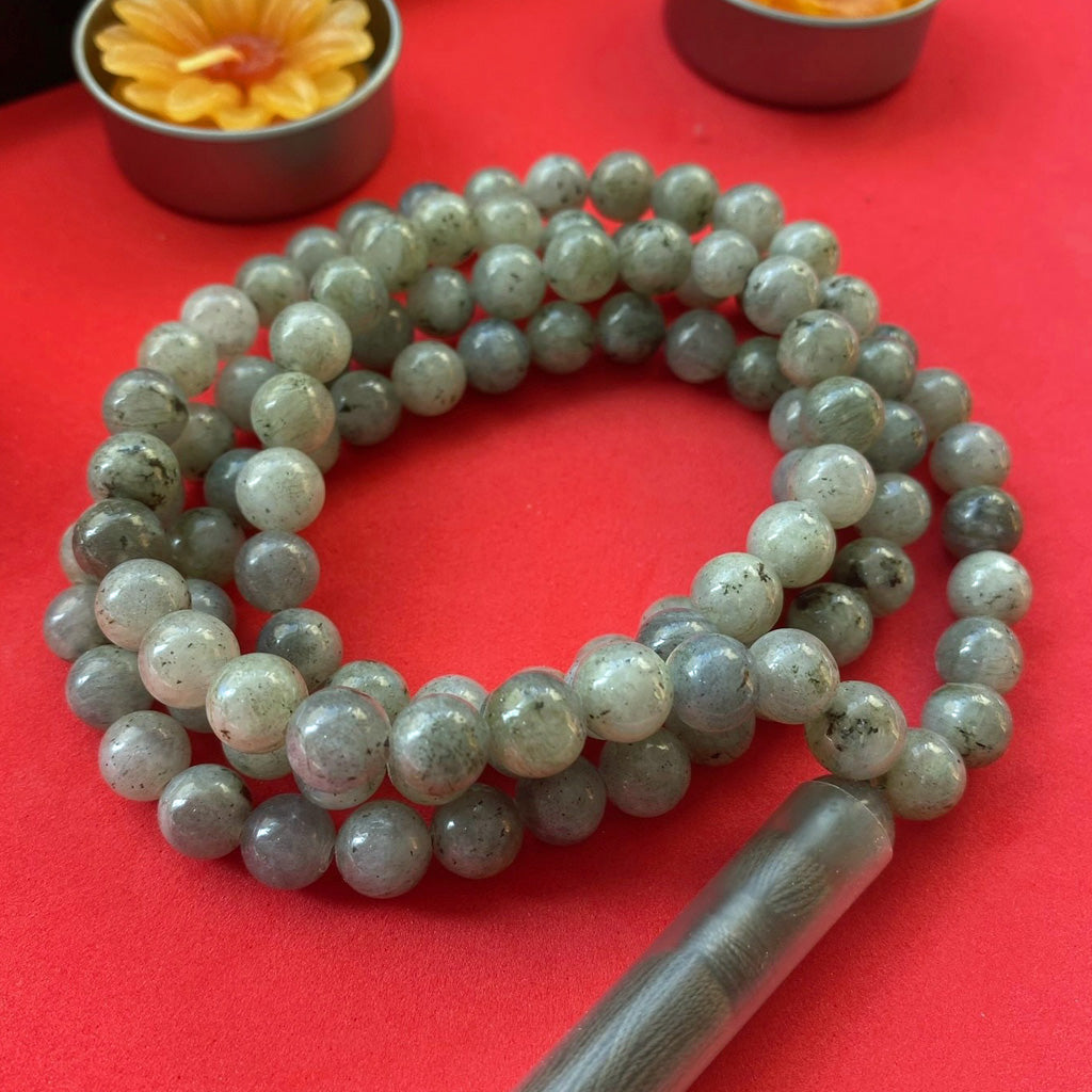NATURAL GEMSTONE BEAD NECKLACE GREY LABRADORITE