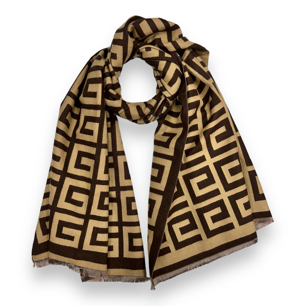 Cashmere Blend Scarf | Coffee Squares