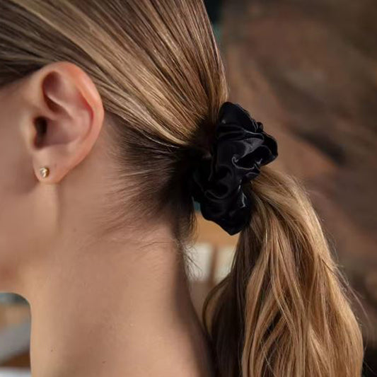 Medium Black 100% Mulberry Silk Hair Scrunchie
