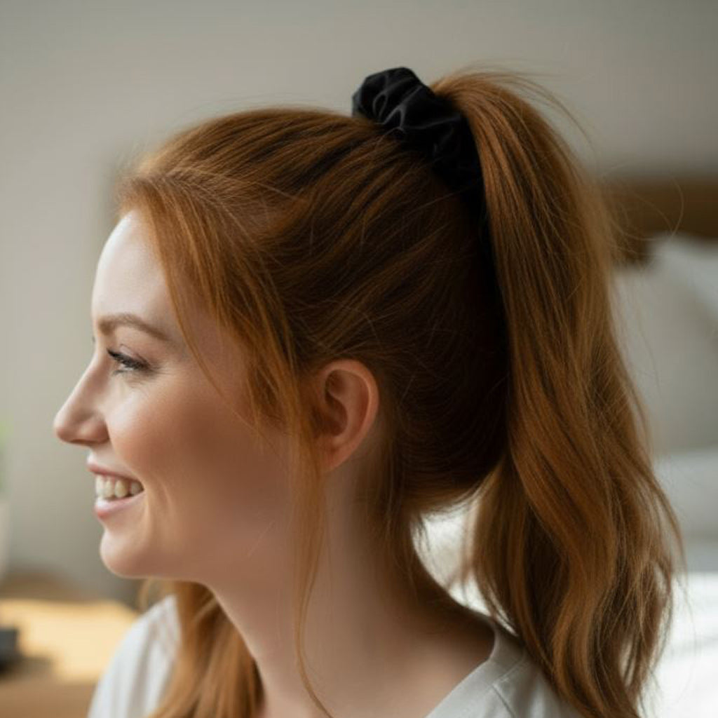 Medium Classic Black Mulberry Silk Scrunchie