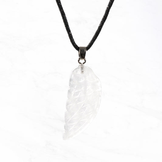 Natural Healing Crystal Angel Wing Necklace | Rock Quartz