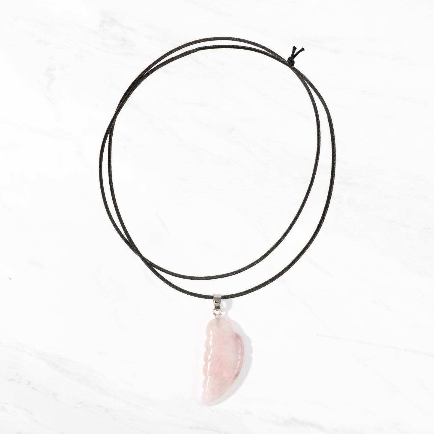 Natural Healing Crystal Angel Wing Necklace | Rose Quartz