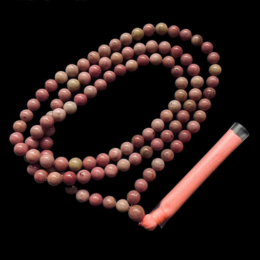 NATURAL GEMSTONE BEAD NECKLACE PINK RHODONITE