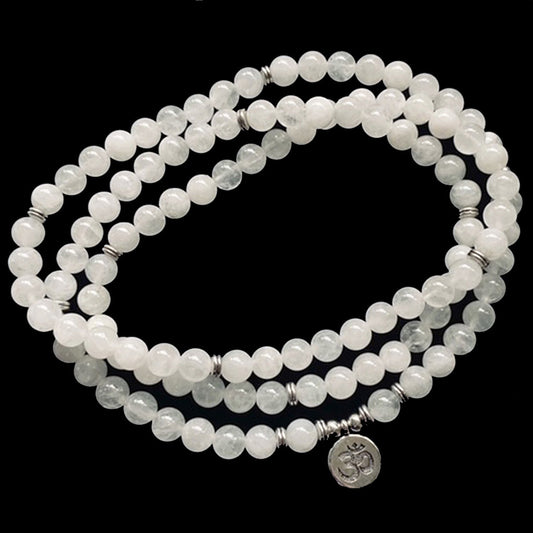 White Crystal Mala Bracelet | 108 Beads for Clarity & Calm