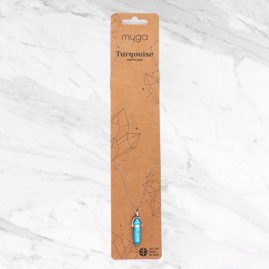 Turquoise Crystal Pendant Necklace | Silver Plated