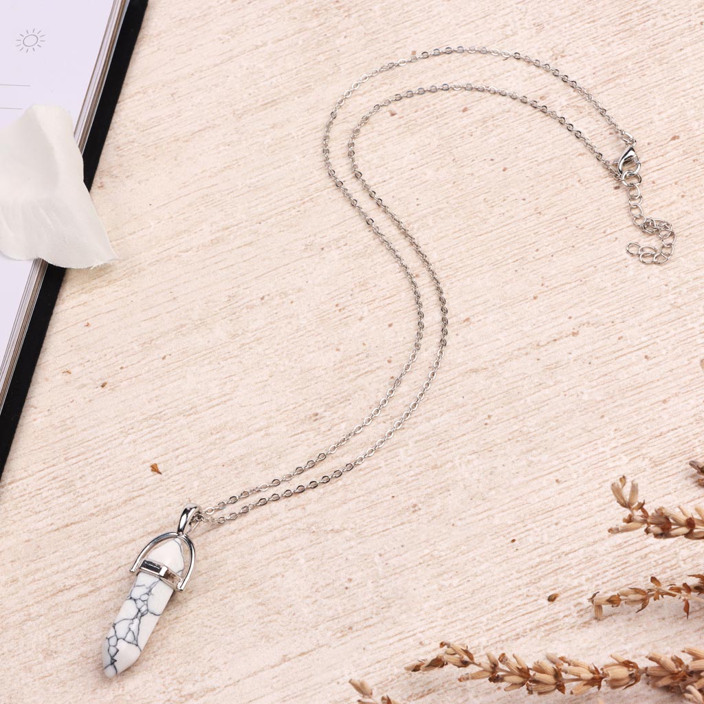 White Turquoise Crystal Necklace | Silver Plated