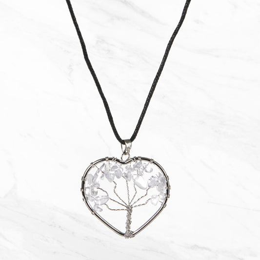 CORD PENDANT NECKLACE TREE OF LIFE QUARTZ