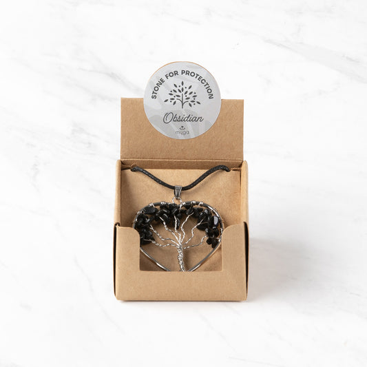 Tree of Life Crystal Necklace | Black Obsidian