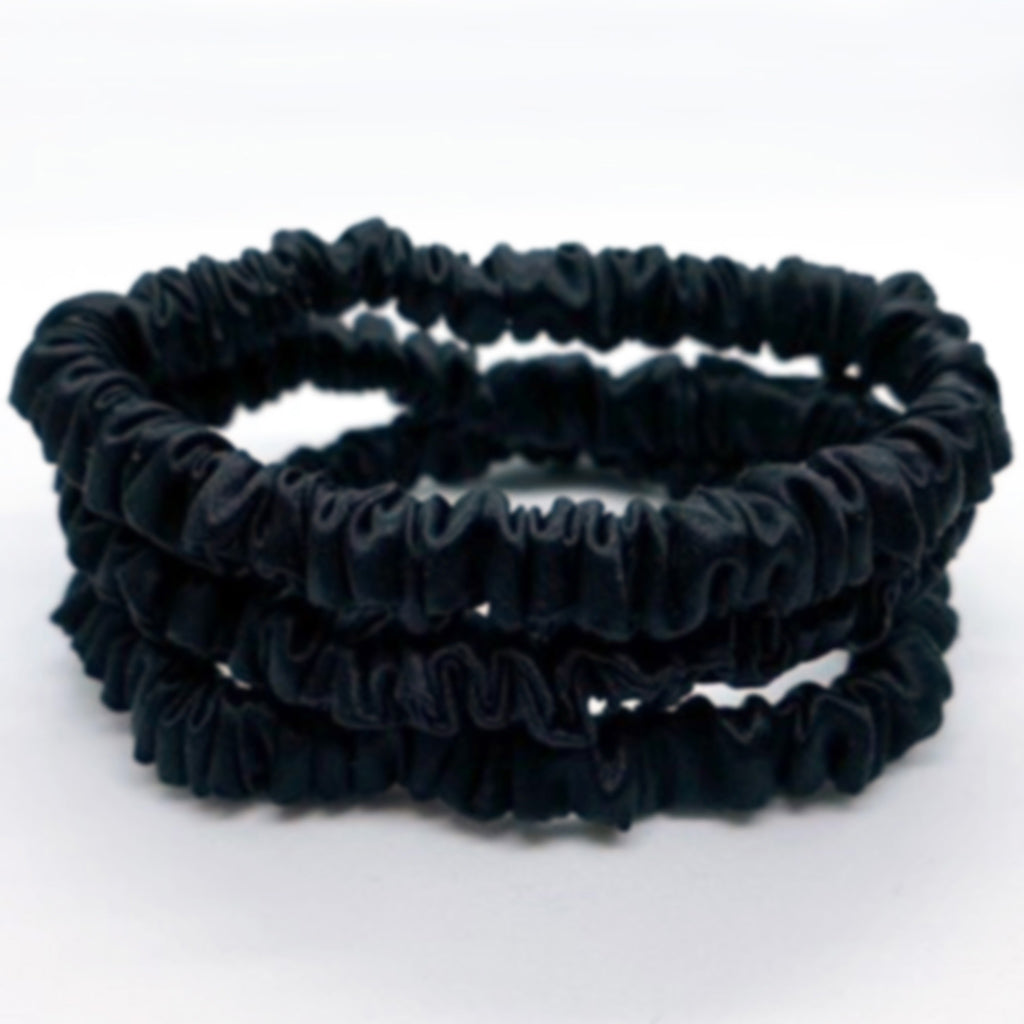 Set Of 3 Pure Silk Skinny Scrunchies | Timeless Black