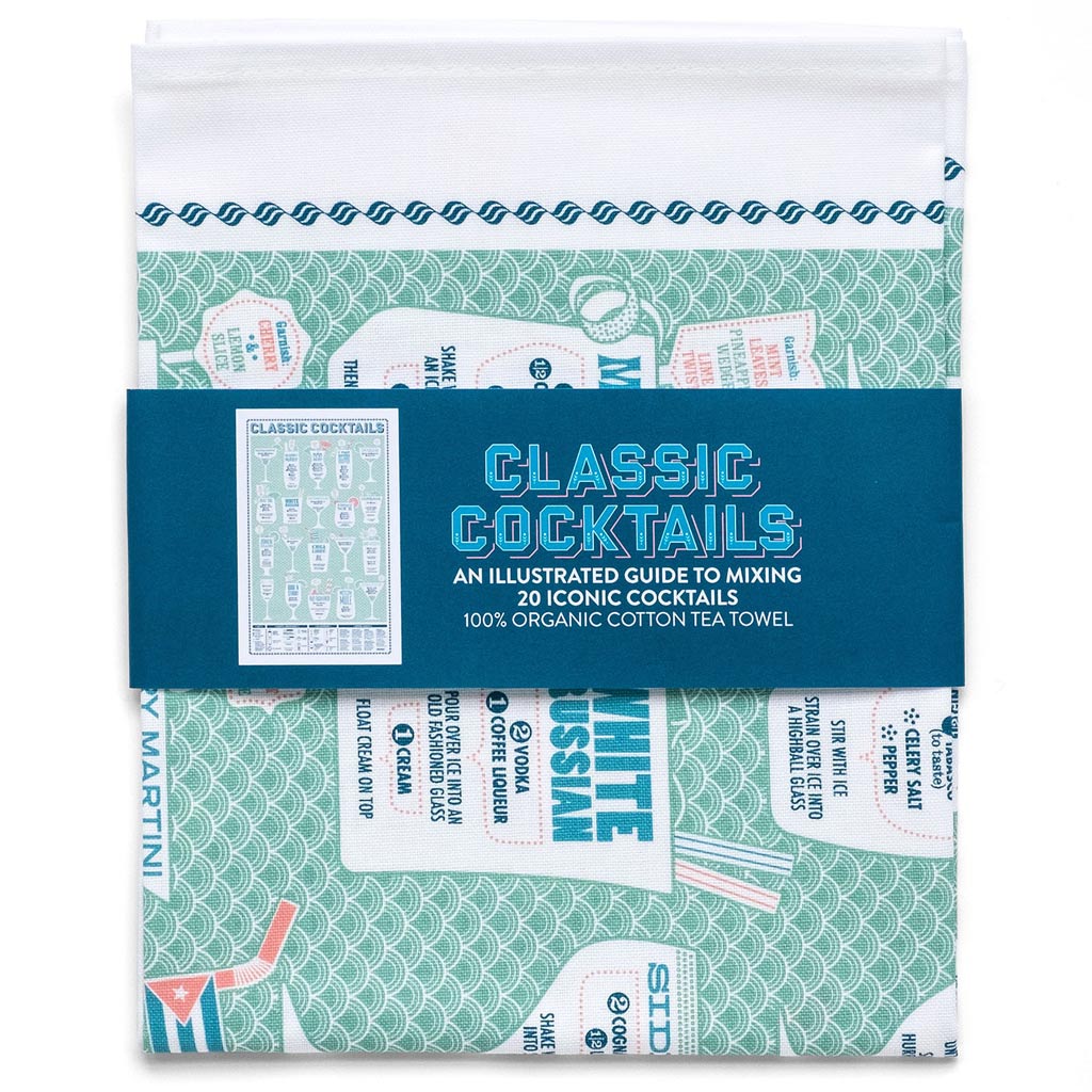 Premium Screen Printed Cotton Mixology Tea Towel | Cocktails
