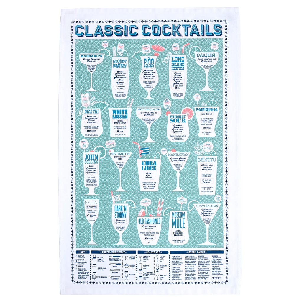 Classic Cocktails Mixology Tea Towel