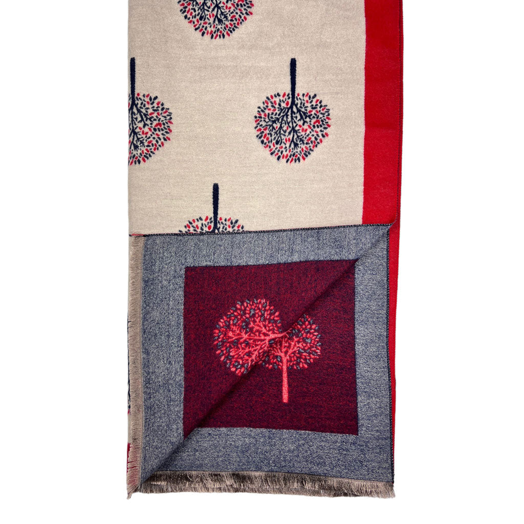 Cashmere Blend Scarf | Two Tone Tree Of Life Red & Cream