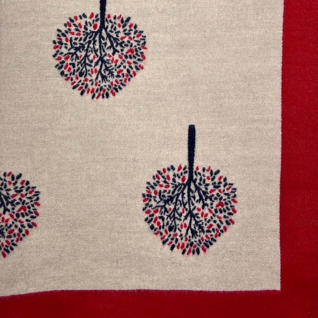 Cashmere Blend Scarf | Two Tone Tree Of Life Red & Cream