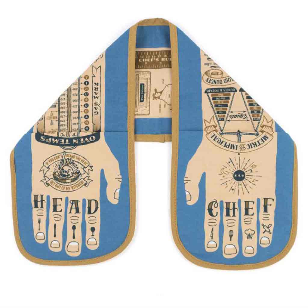 Witty tattoo theme double oven gloves called head chef