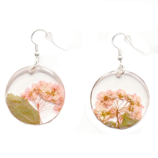 Sterling silver earrings with real flowers encased in resin